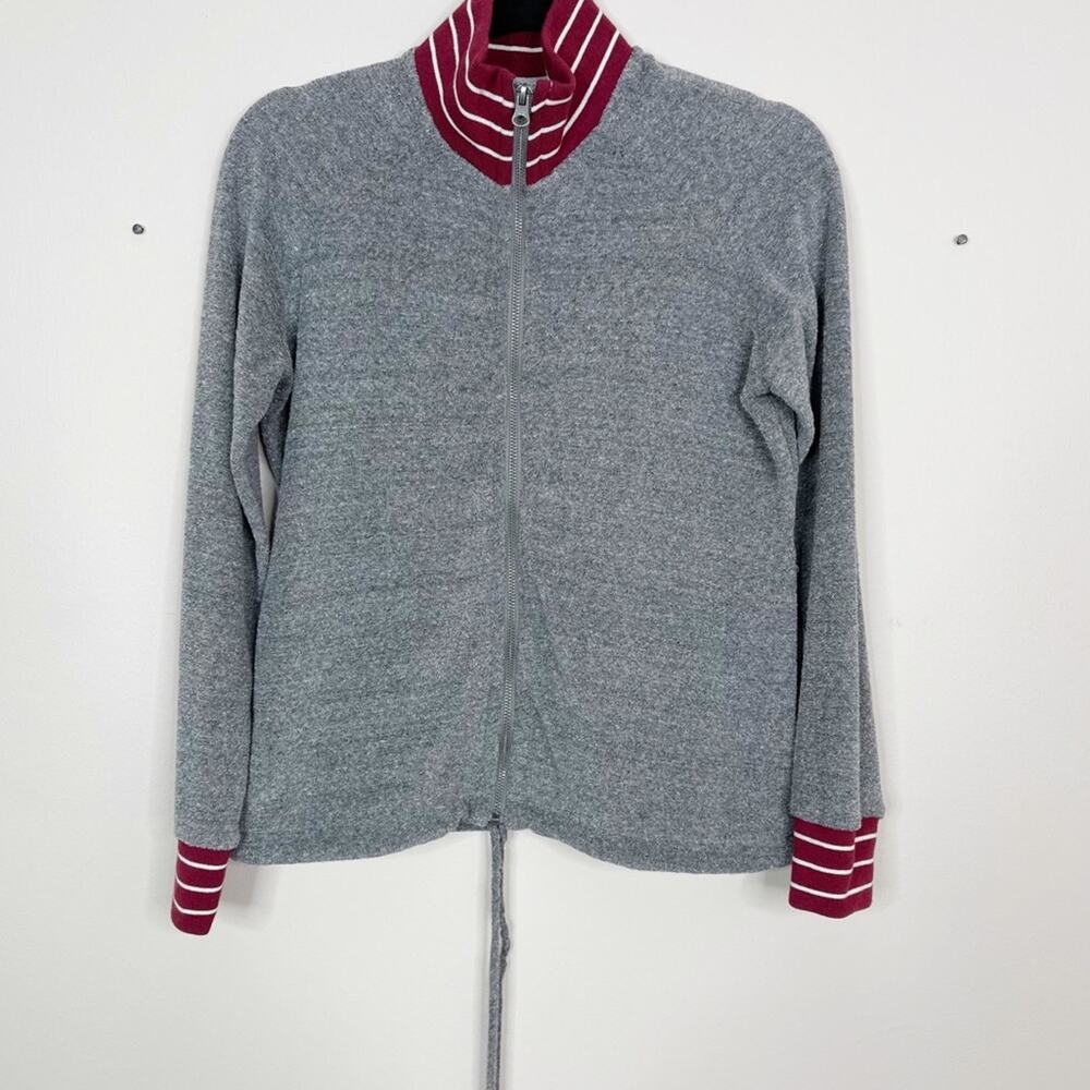 Marine Layer Womens XSmall XS Gray Red Terry Full Zip Sweatshirt Stripe Mock Top